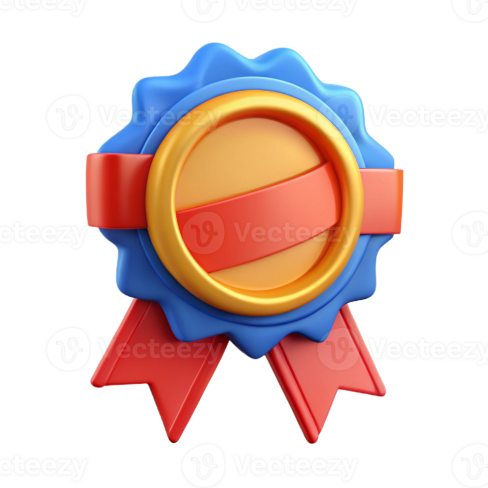 3D Render Blue Gold Red Award Badge Illustration png