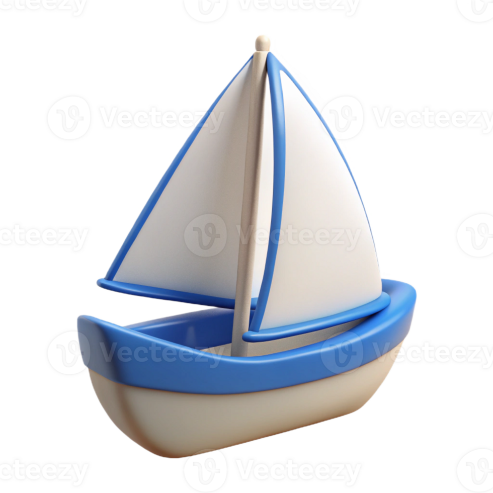 3D Render of a Cute Cartoon Sailboat png