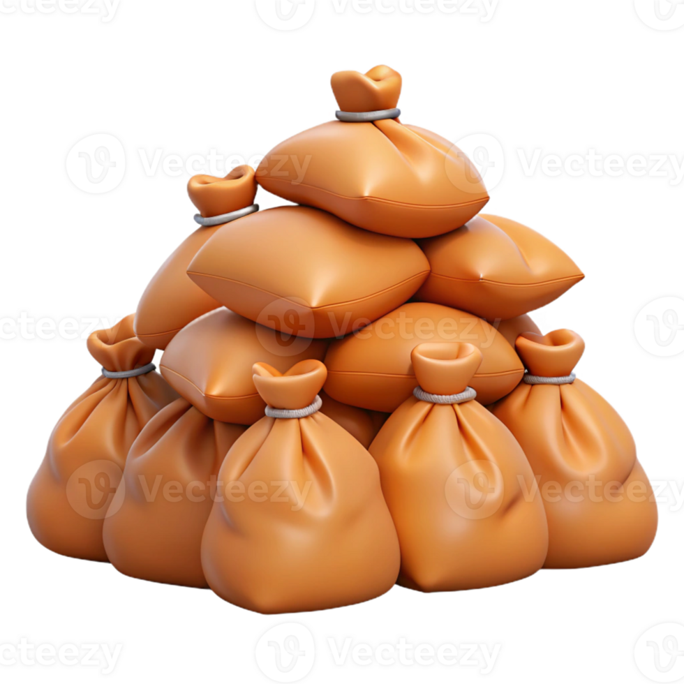 3D Render Orange Sacks Pile png