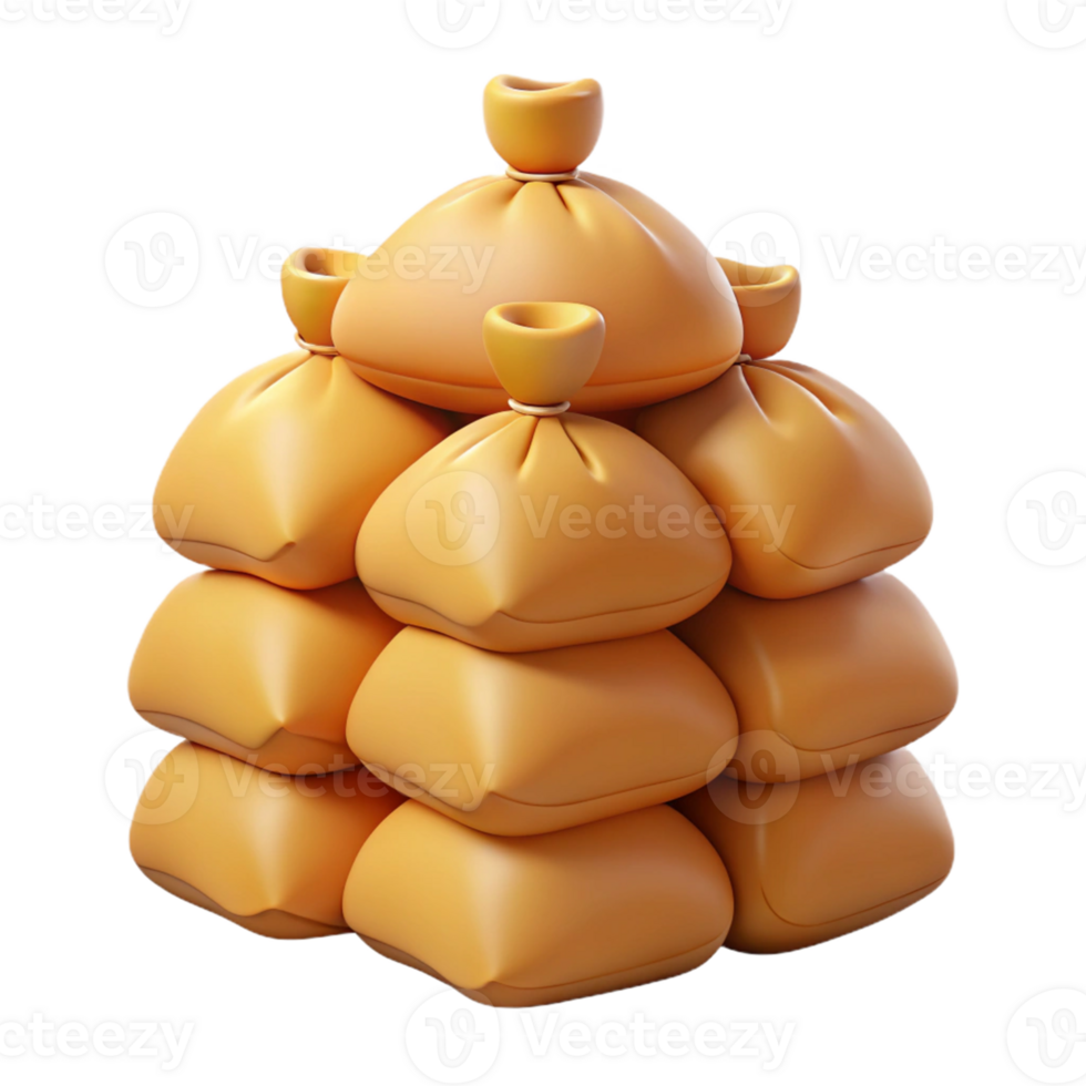 3D Render Stack of Yellow Sacks png