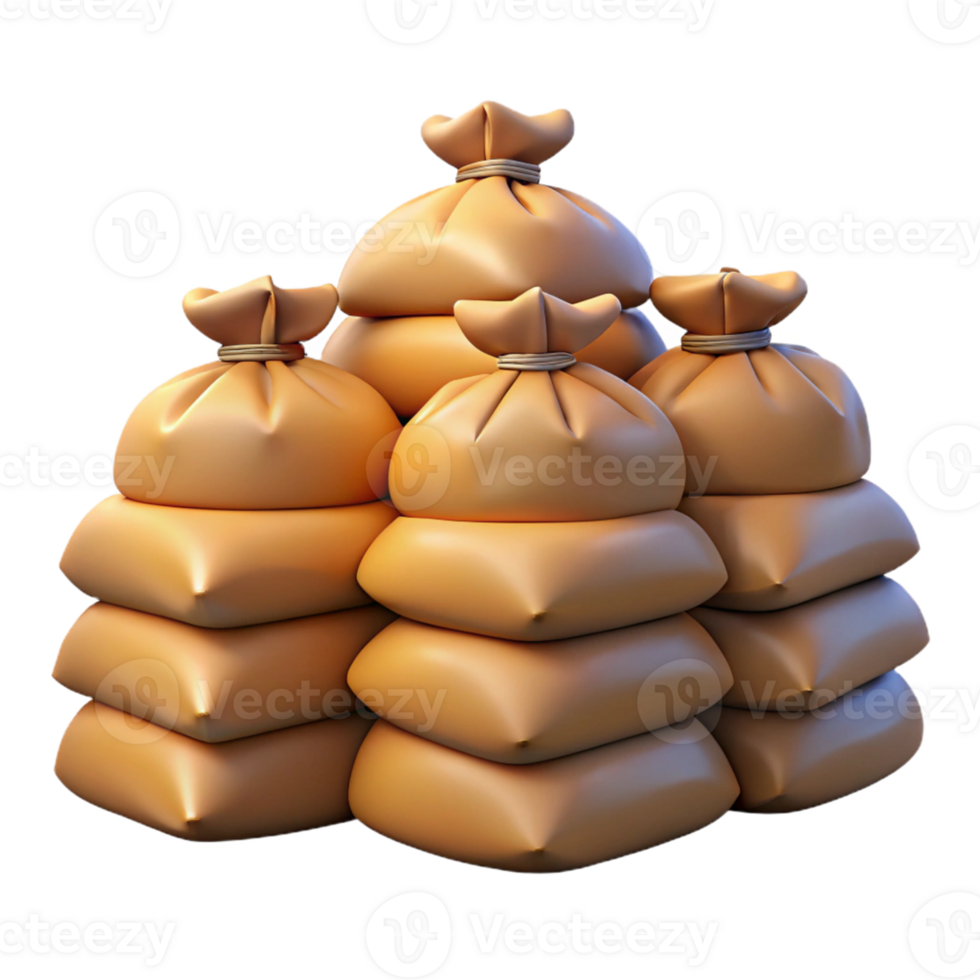 3D Render Stacked Burlap Sacks Illustration png