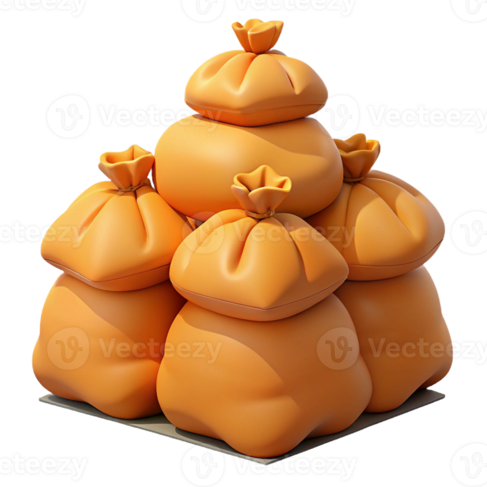 3D Render Orange Sacks Stack Illustration png