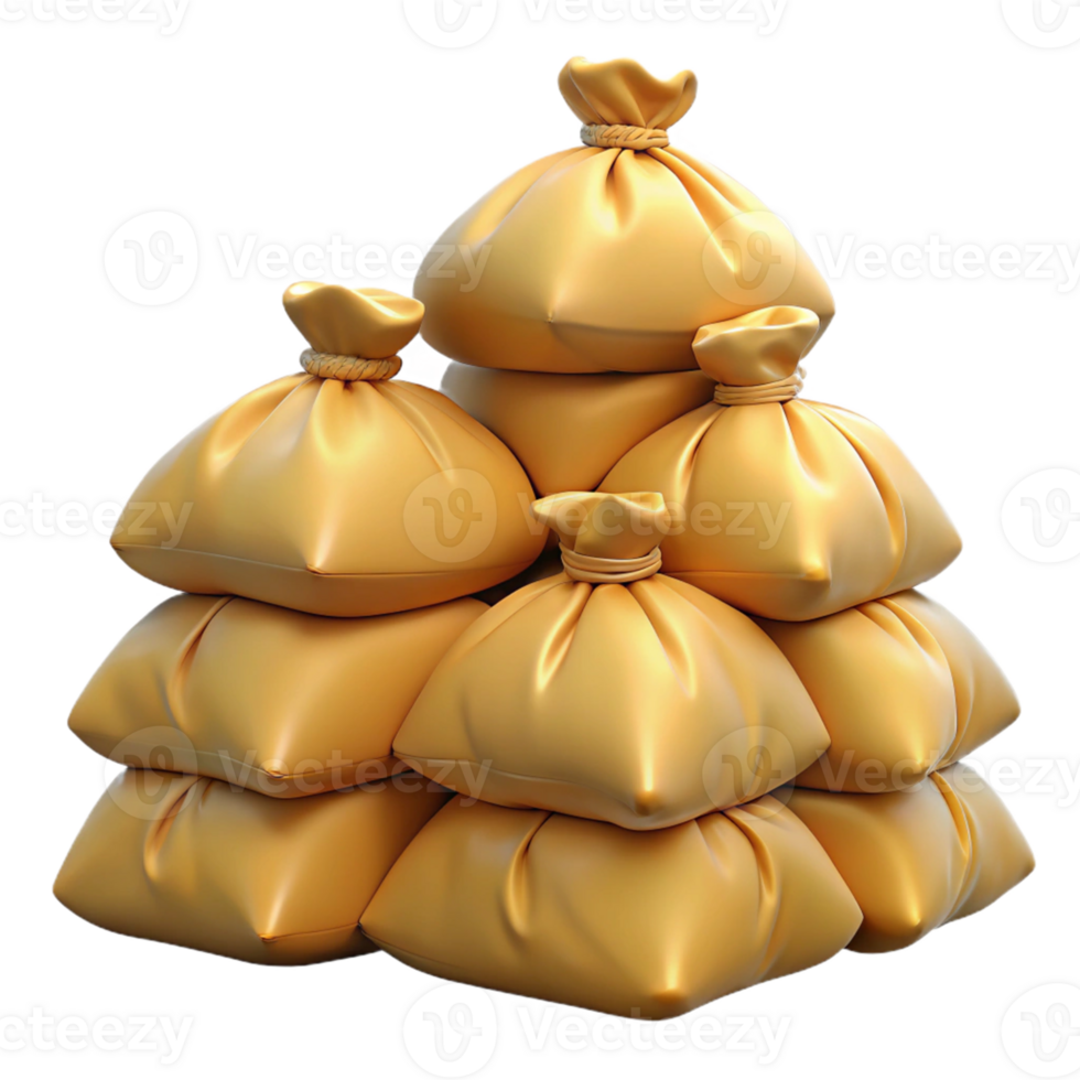 3D Render Golden Sacks Pile Illustration png