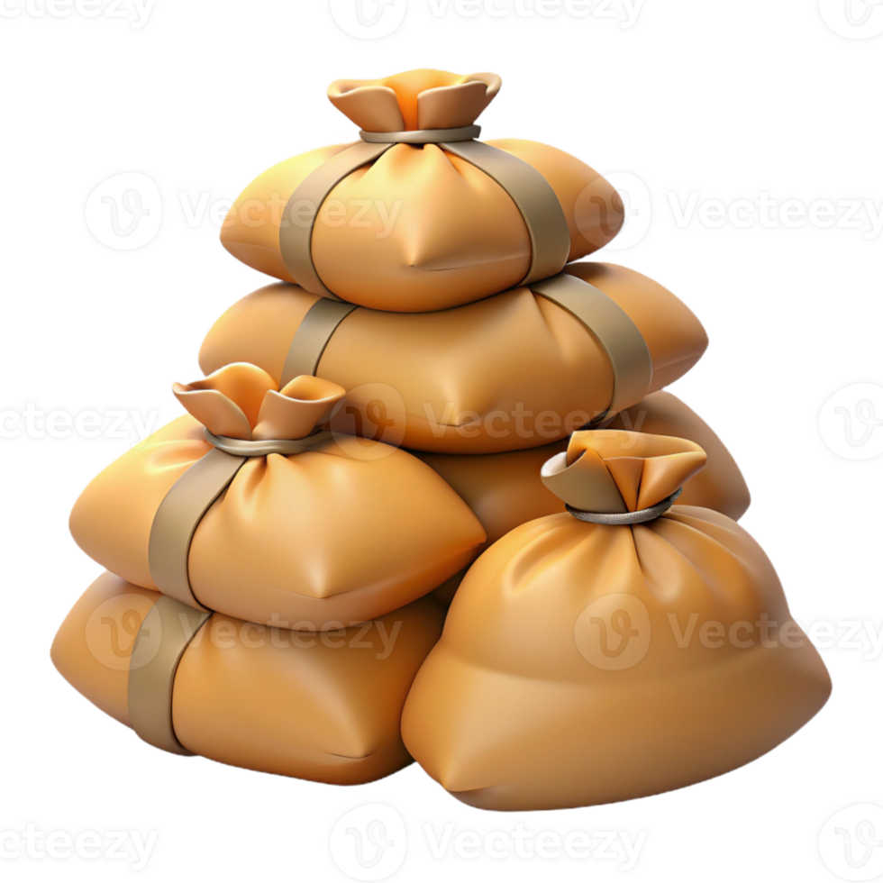 3D Render Stacked Burlap Sacks Illustration png