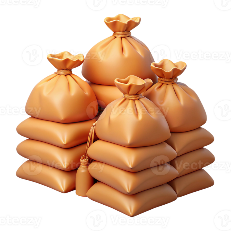3D Render Stack of Burlap Sacks png