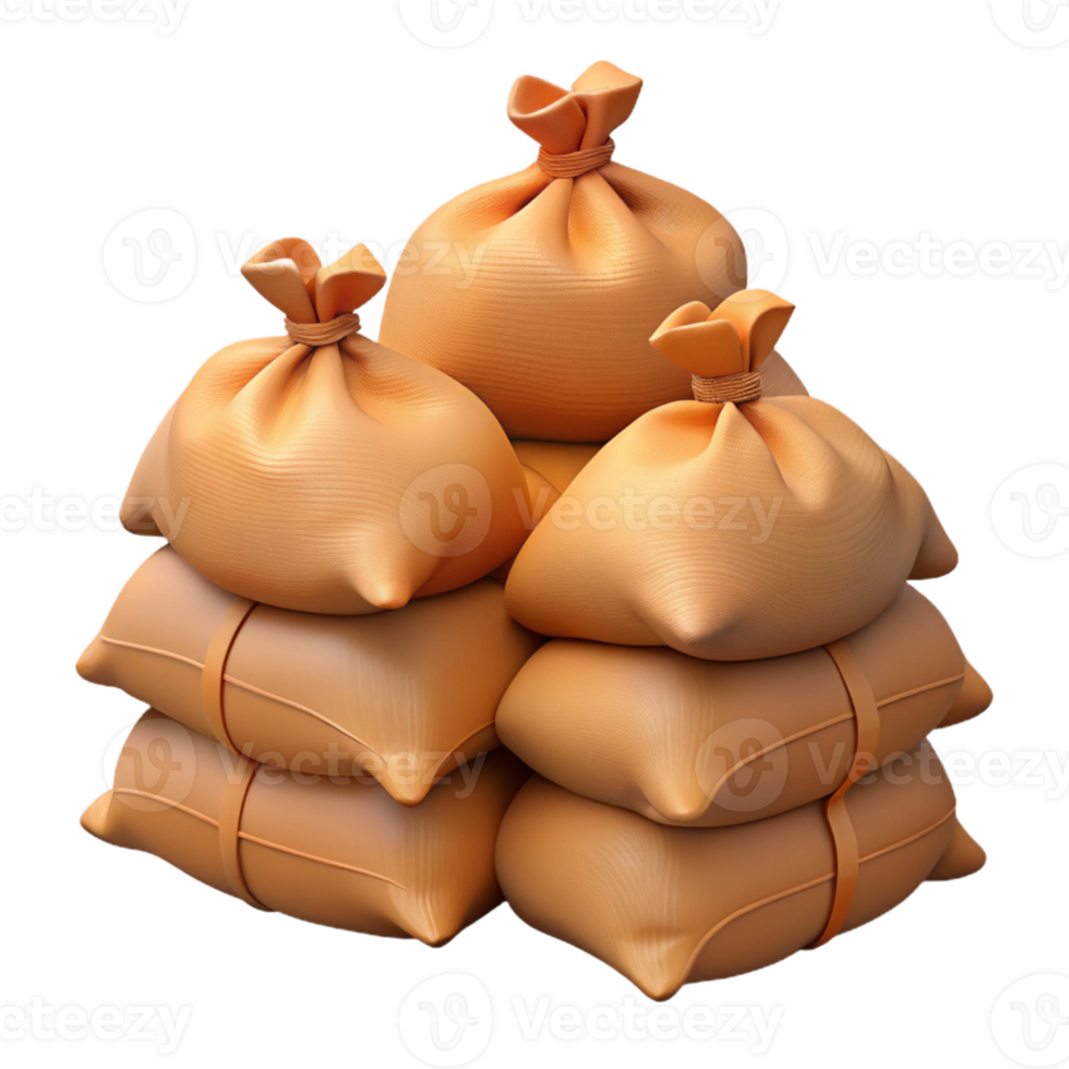 3D Render Stack of Burlap Sacks png