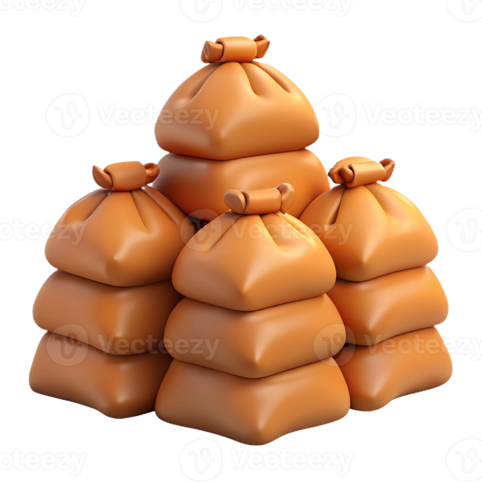 3D Render Stacked Orange Sacks Illustration png