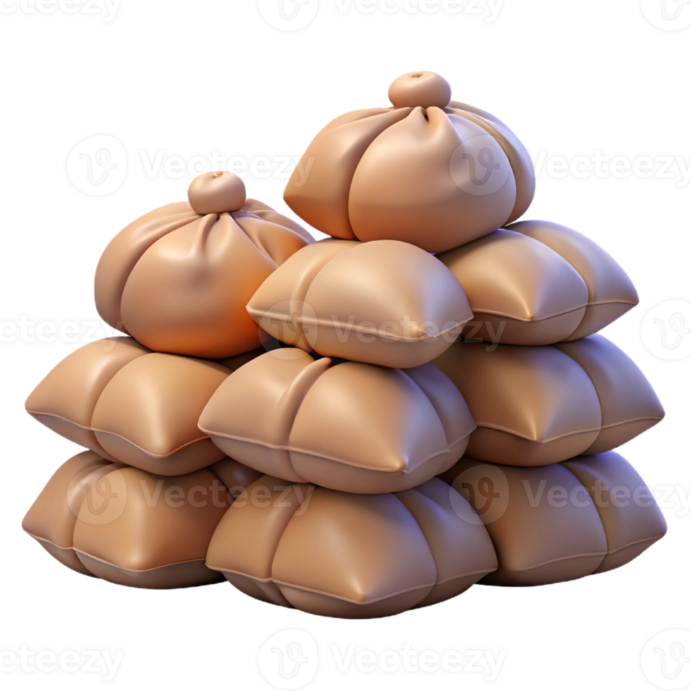 3D Render Stack of Pillows and Pouches png