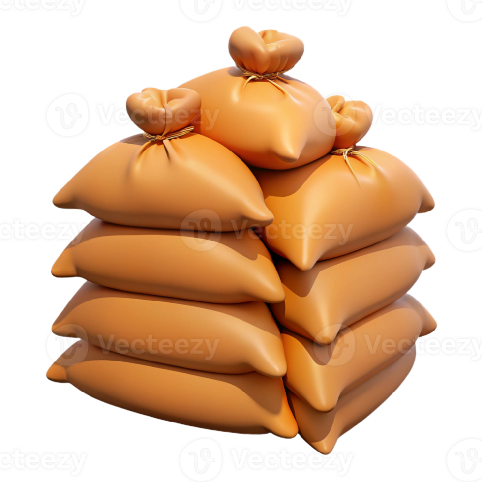 3D Render Stack of Orange Burlap Sacks png