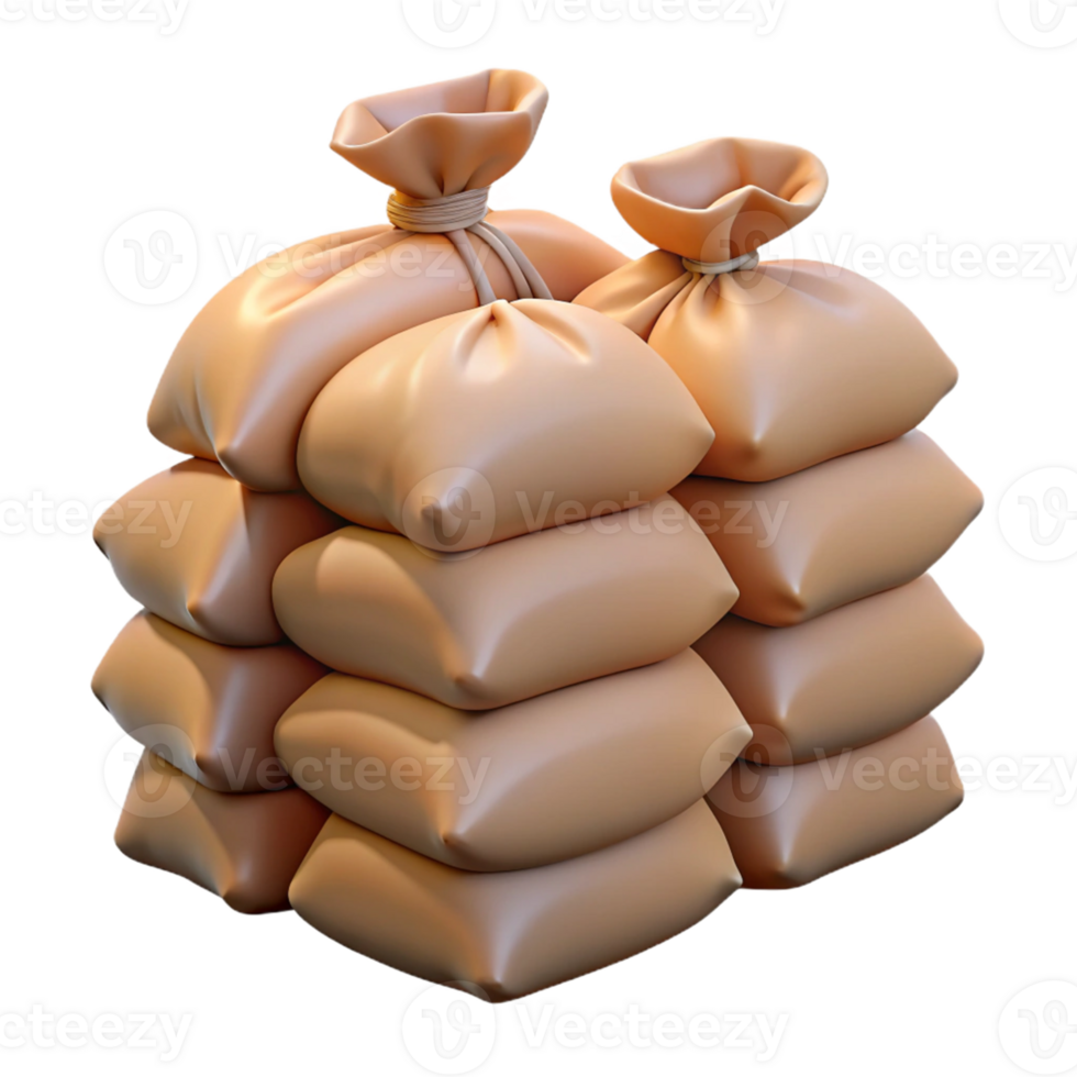 3D Render Stacked Beige Sacks Illustration png