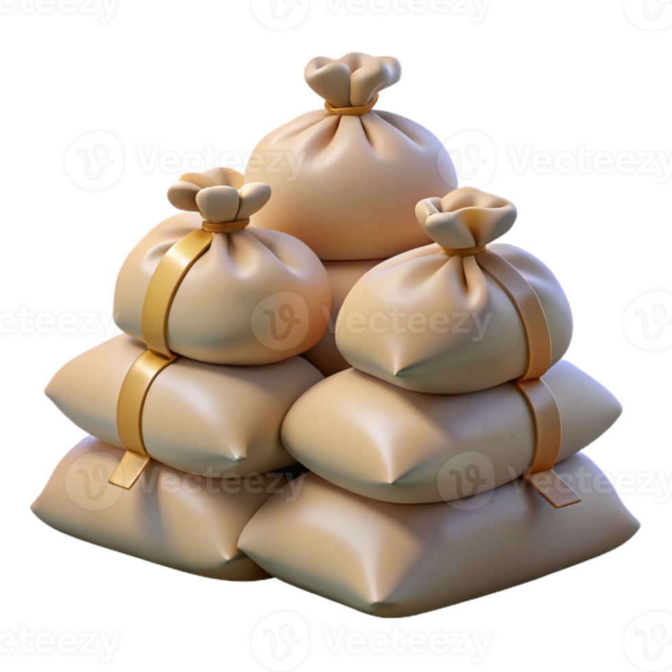 3D Render Stacked Burlap Sacks png
