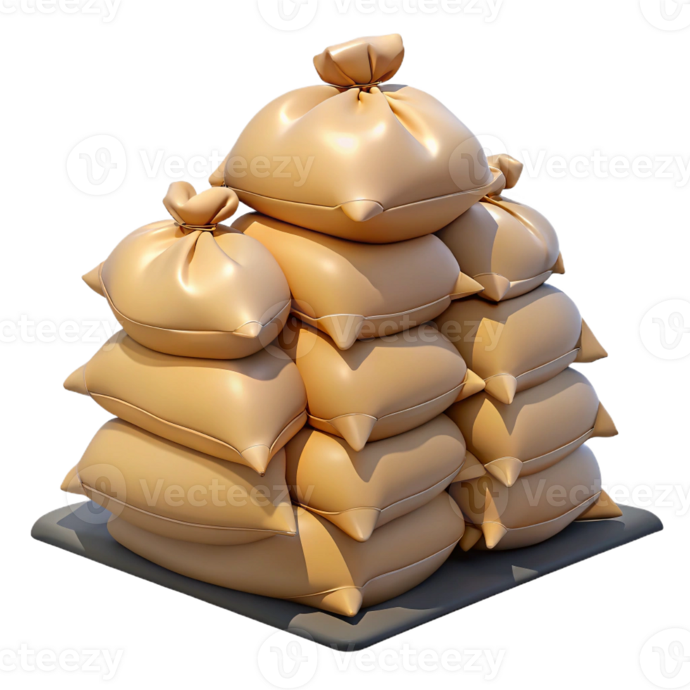 3D Render Stack of Sandbags png