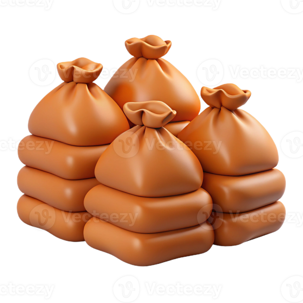 3D Render Orange Fabric Sacks Stacked png