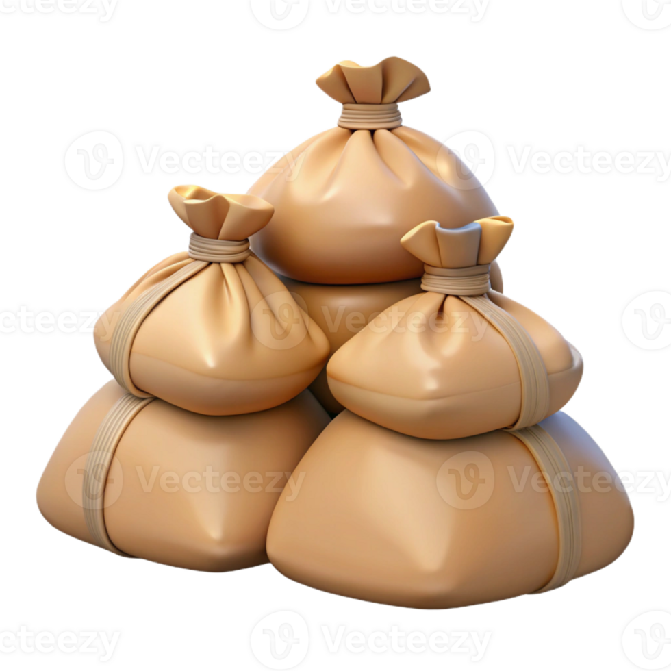 3D Render Stack of Burlap Sacks png