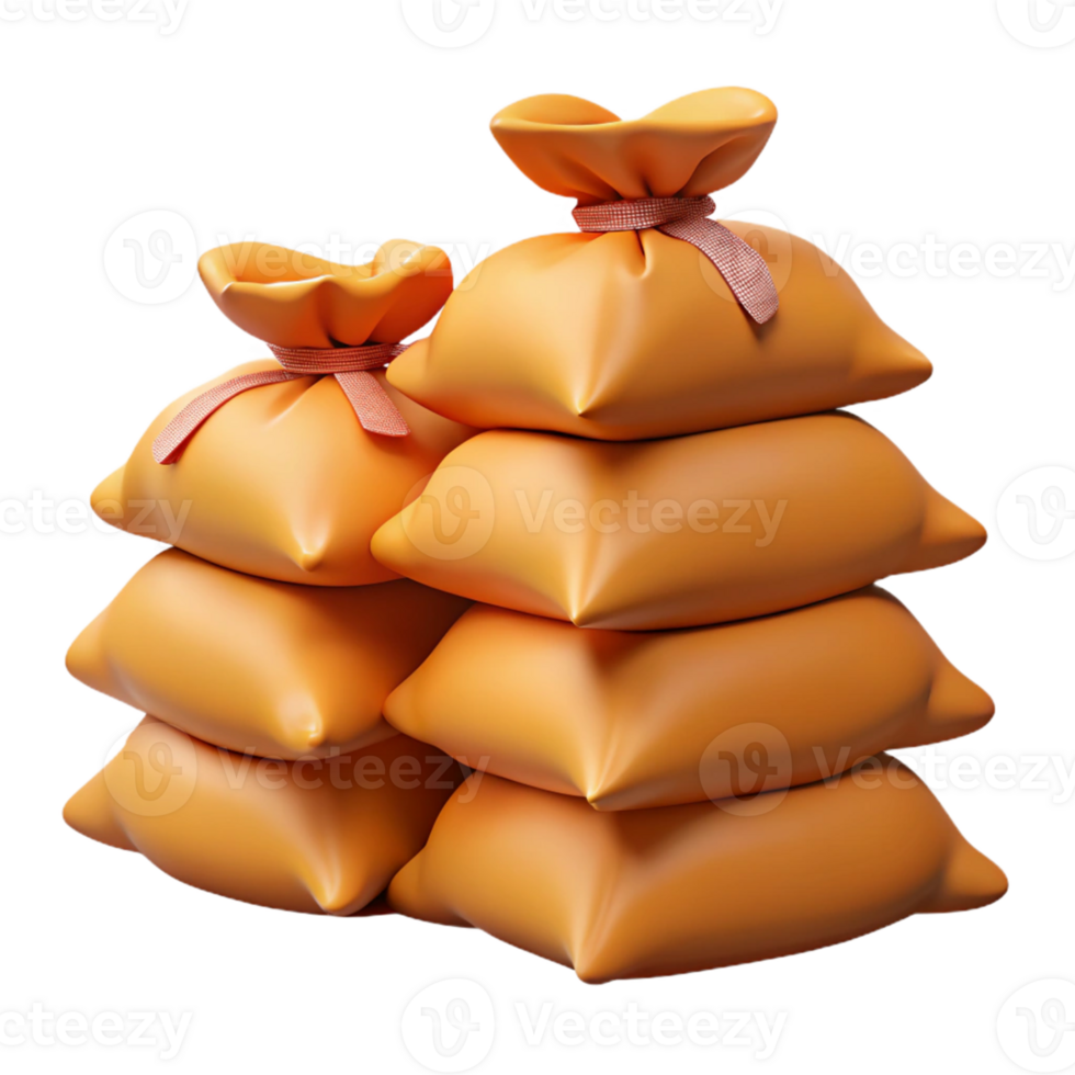 3D Render Orange Burlap Sacks png