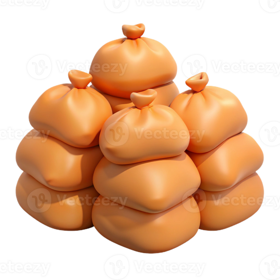 3D Render Orange Sacks Pile png