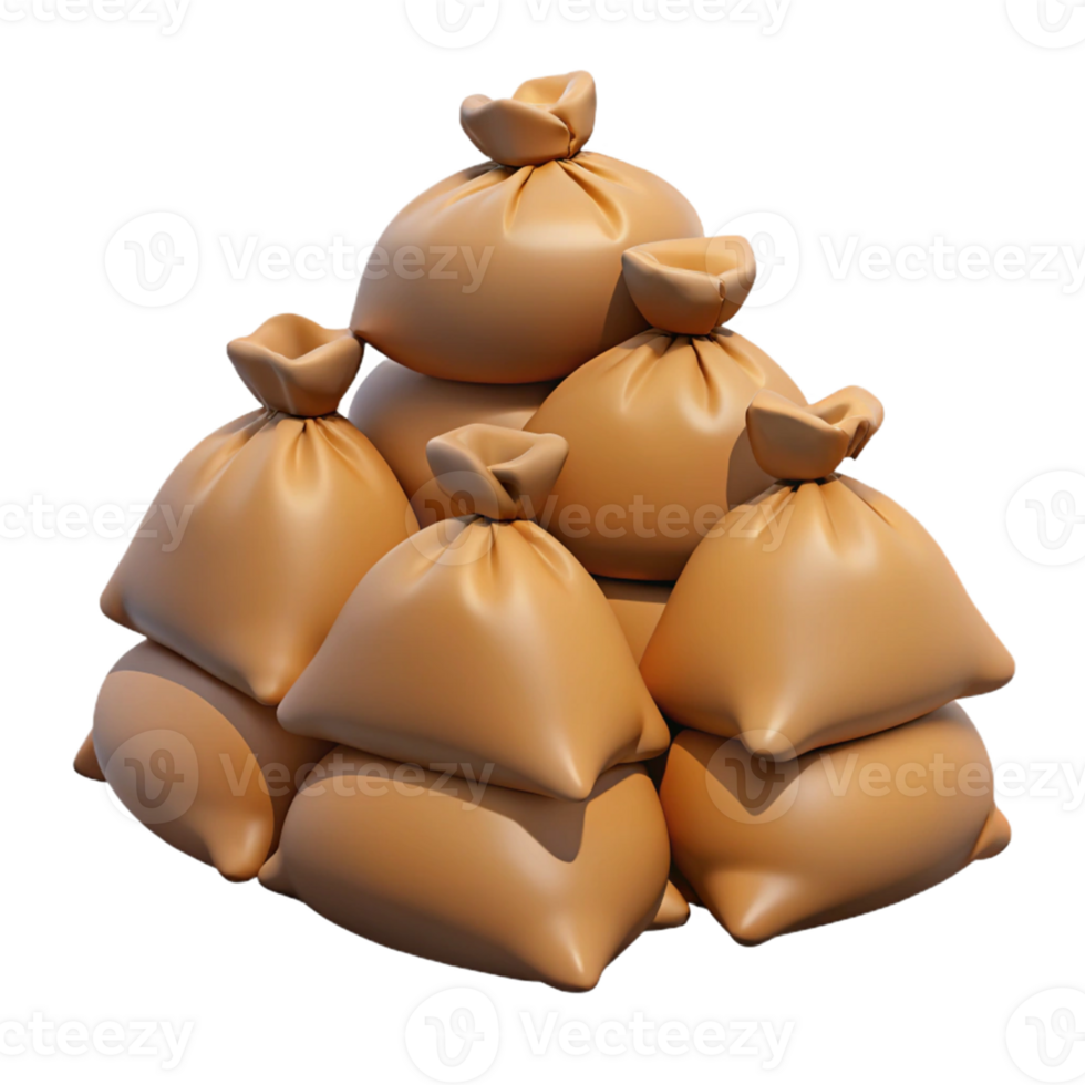 3D Render Stack of Burlap Sacks png