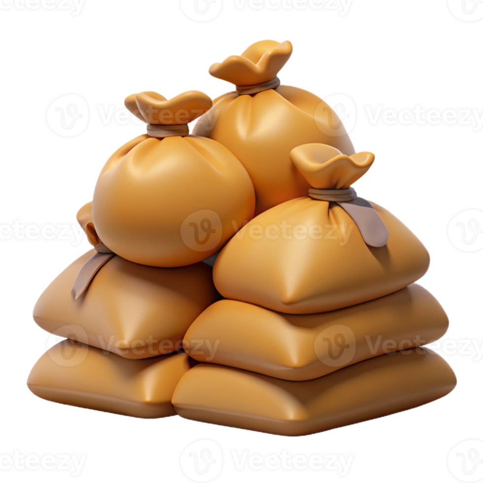 3D Render Stack of Burlap Sacks png