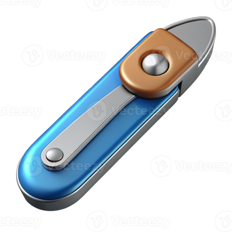 Blue and Bronze 3D Render of a USB Flash Drive png