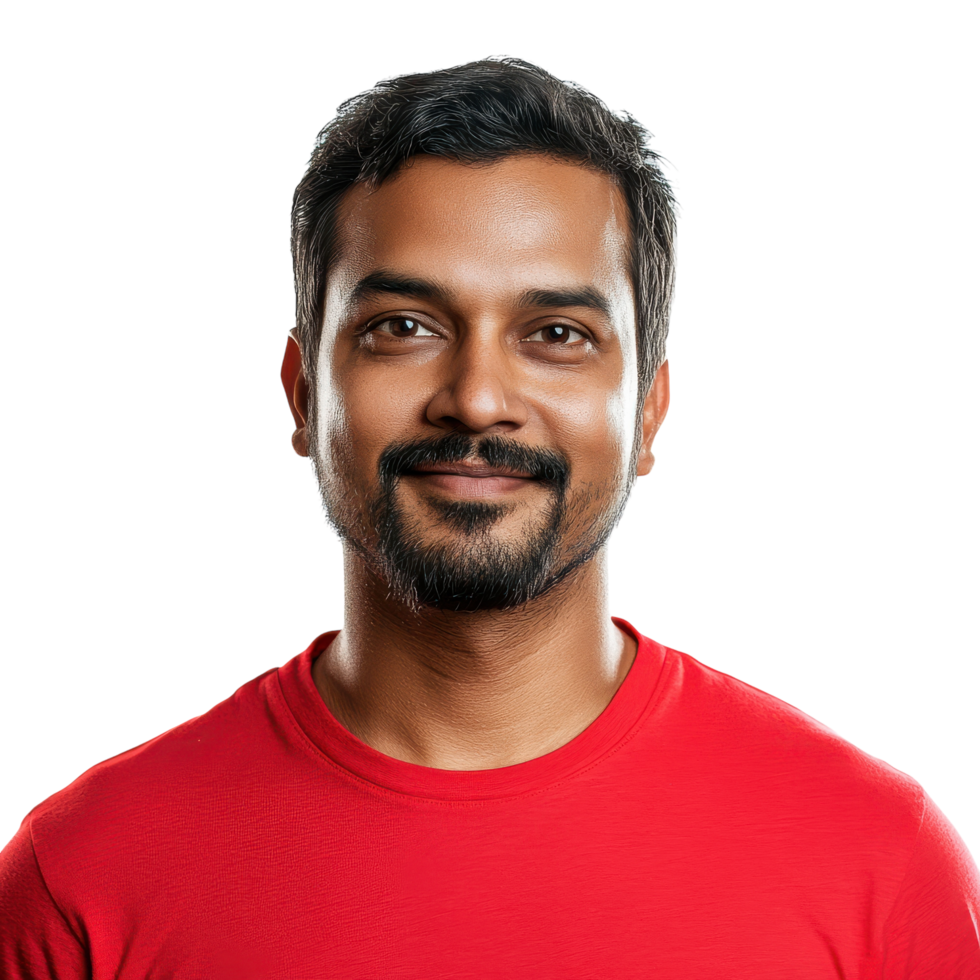 Indian Man in Red T-Shirt for Costume Events on transparent background png