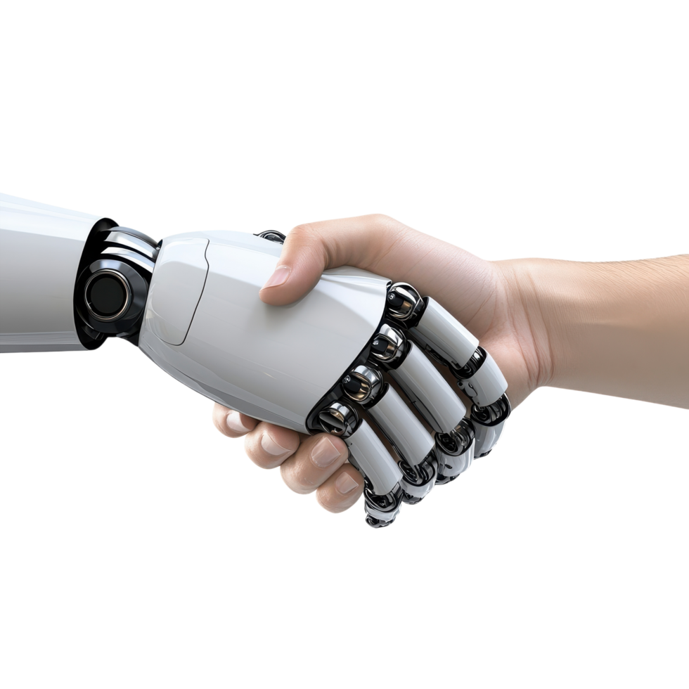 Robot and Human Handshake Symbolizing Collaboration on transparent background png