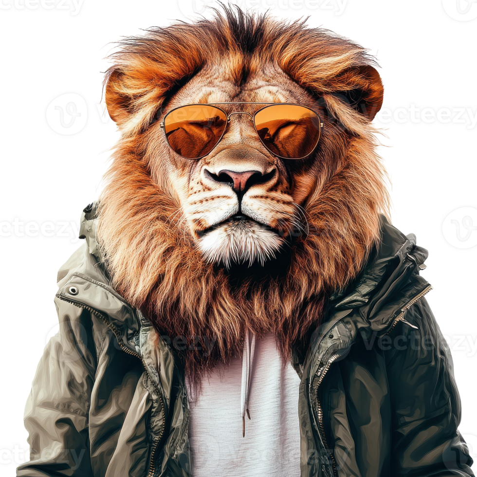 Majestic Lion in Streetwear Fashion for Urban Lifestyle Imagery on transparent background png