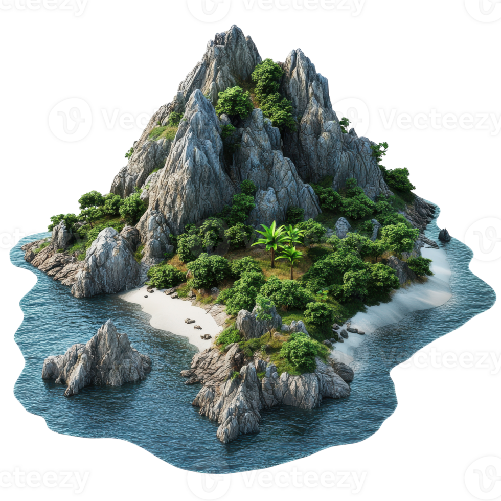Stunning Mountain View of an Island on a White Background for Travel Promotions on transparent background png