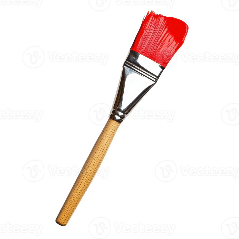 Paintbrush Icon with Wooden Handle and Red Paint for Creative Projects on transparent background png