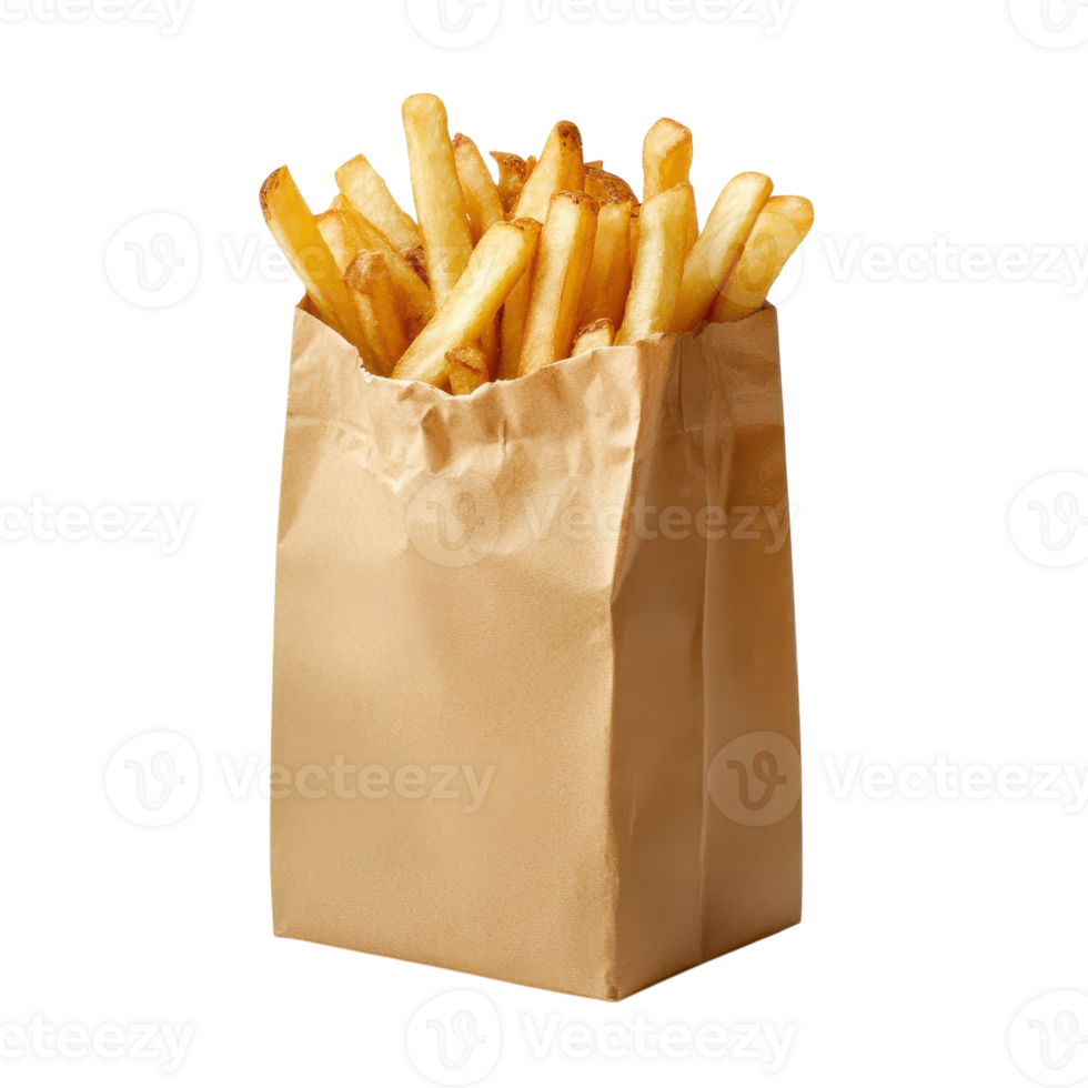 Eco-Friendly Paper Bag Containing Delicious Food for Takeaway on transparent background png