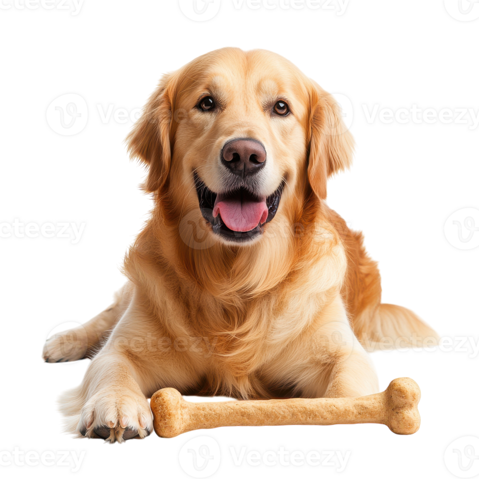 Golden Retriever Holding a Bone on White Background - Perfect for Pet Stores and Animal Related Content on Transparent Background png