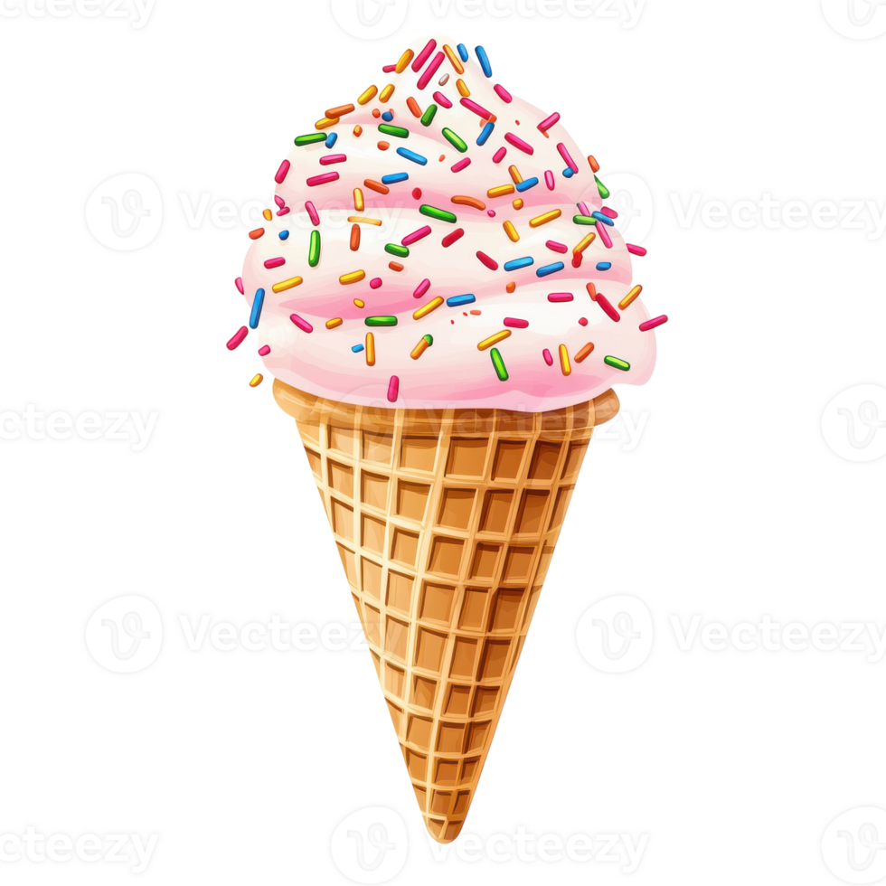 Delicious Ice Cream Cone with Colorful Sprinkles for Desserts on Transparent Background png