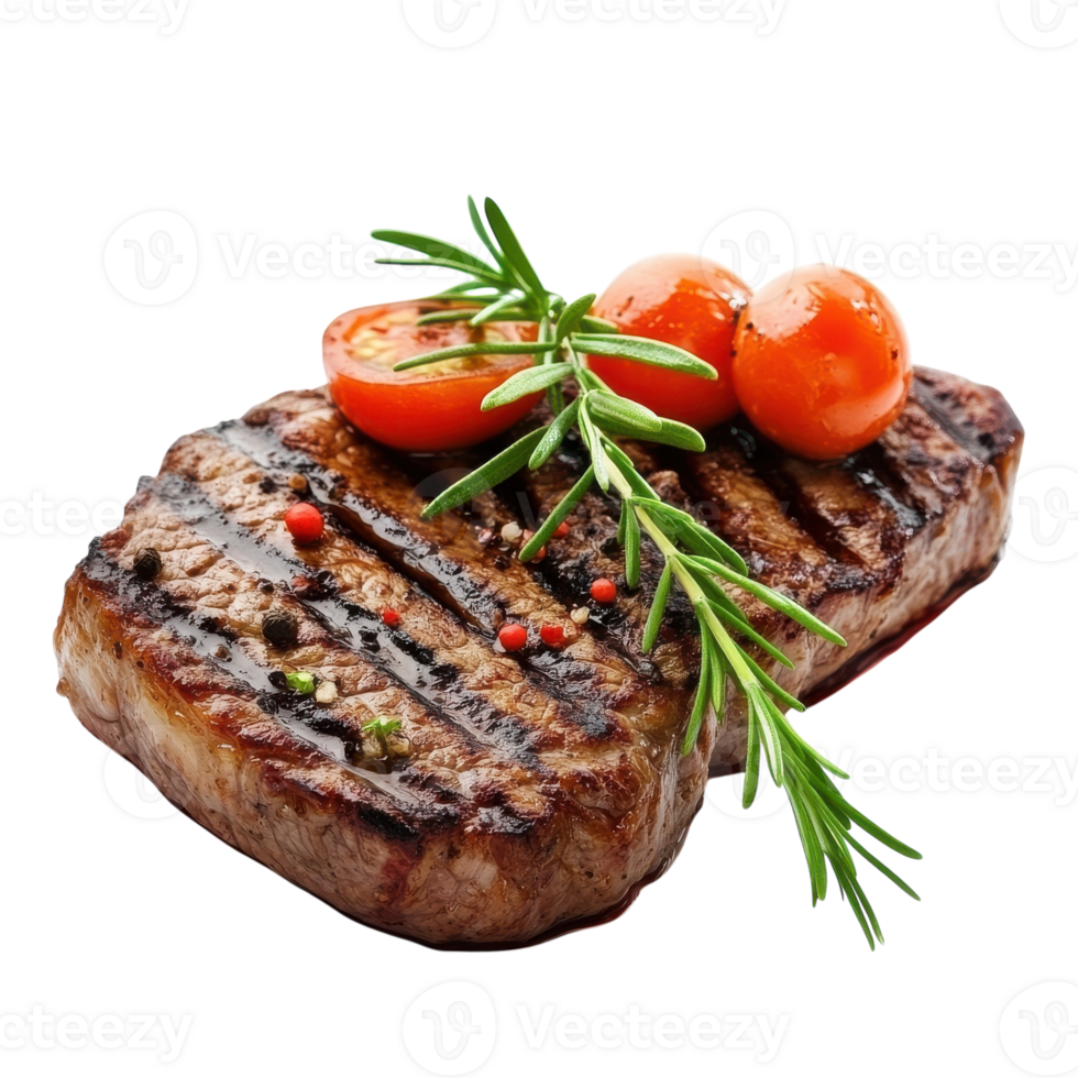 Grilled Steak with Fresh Garnish for Culinary Use on Transparent Background png