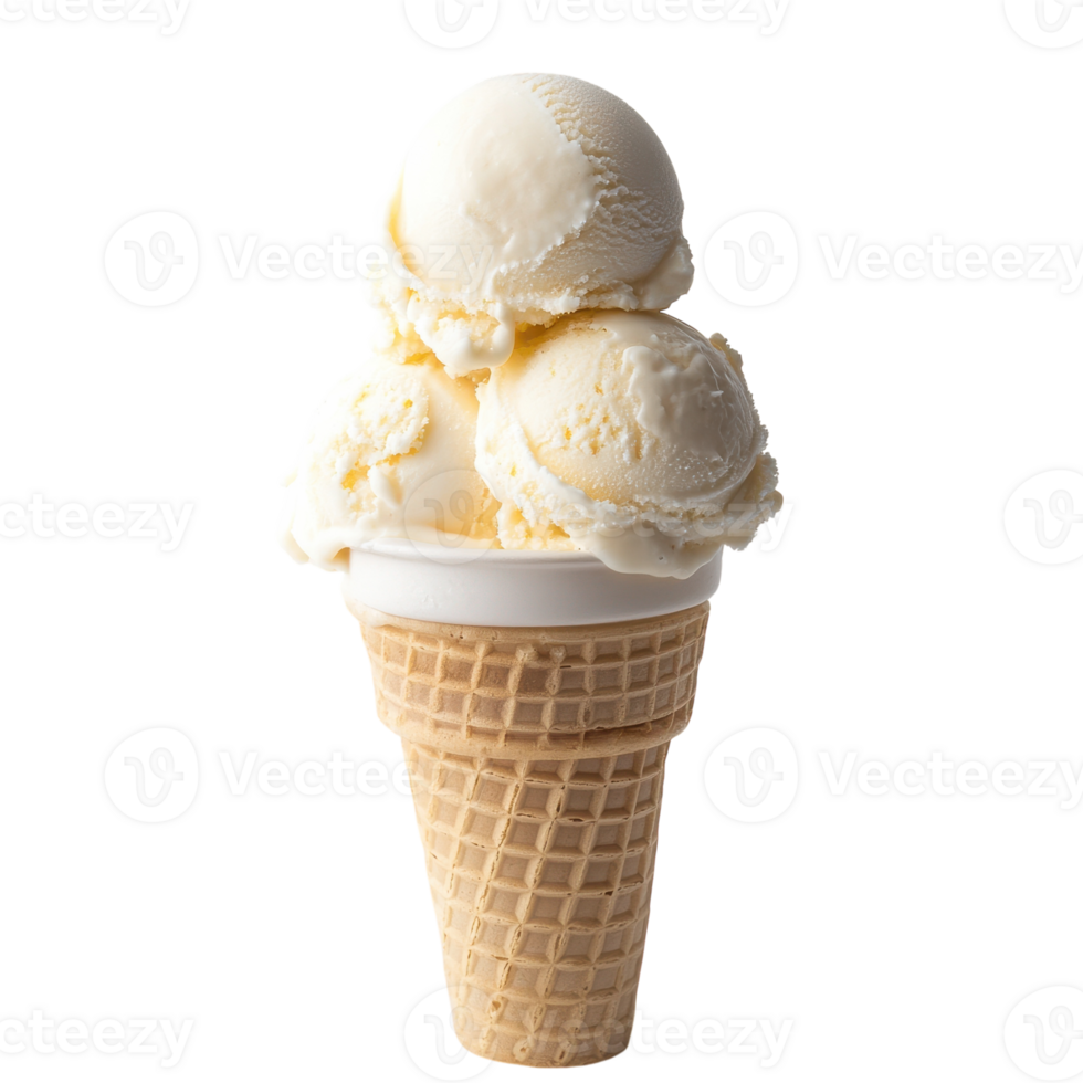 Delicious Ice Cream Cone with Three Colorful Scoops for Summer Desserts on Transparent Background png