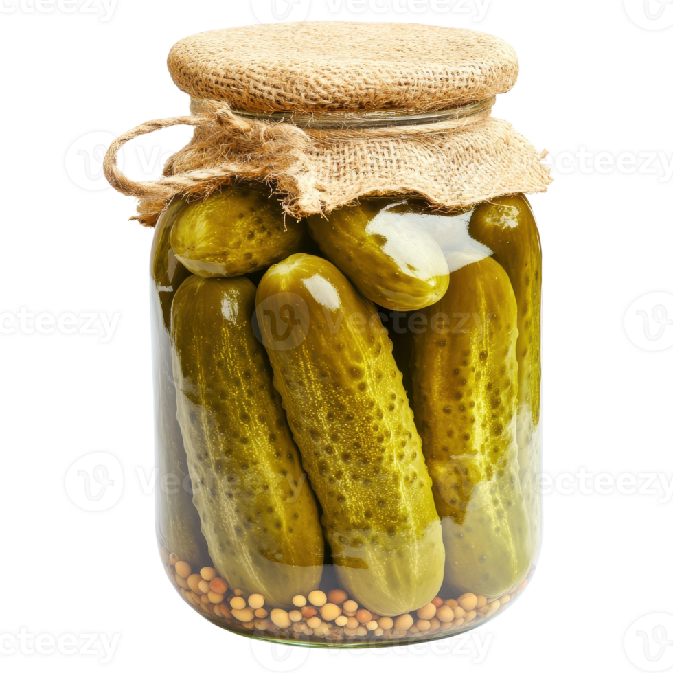 Jar of Pickles Isolated on White Background for Food Photography on Transparent Background png