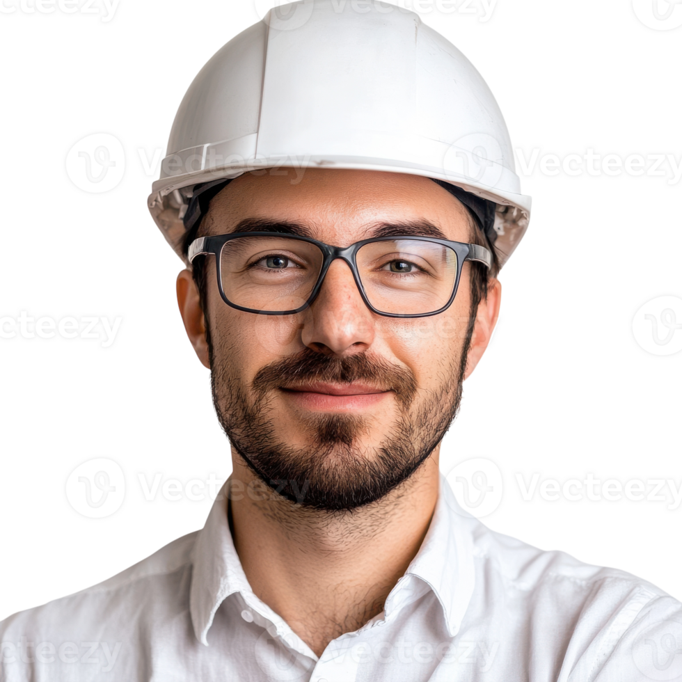 Male Engineer Wearing Safety Helmet at Construction Site on Transparent Background png