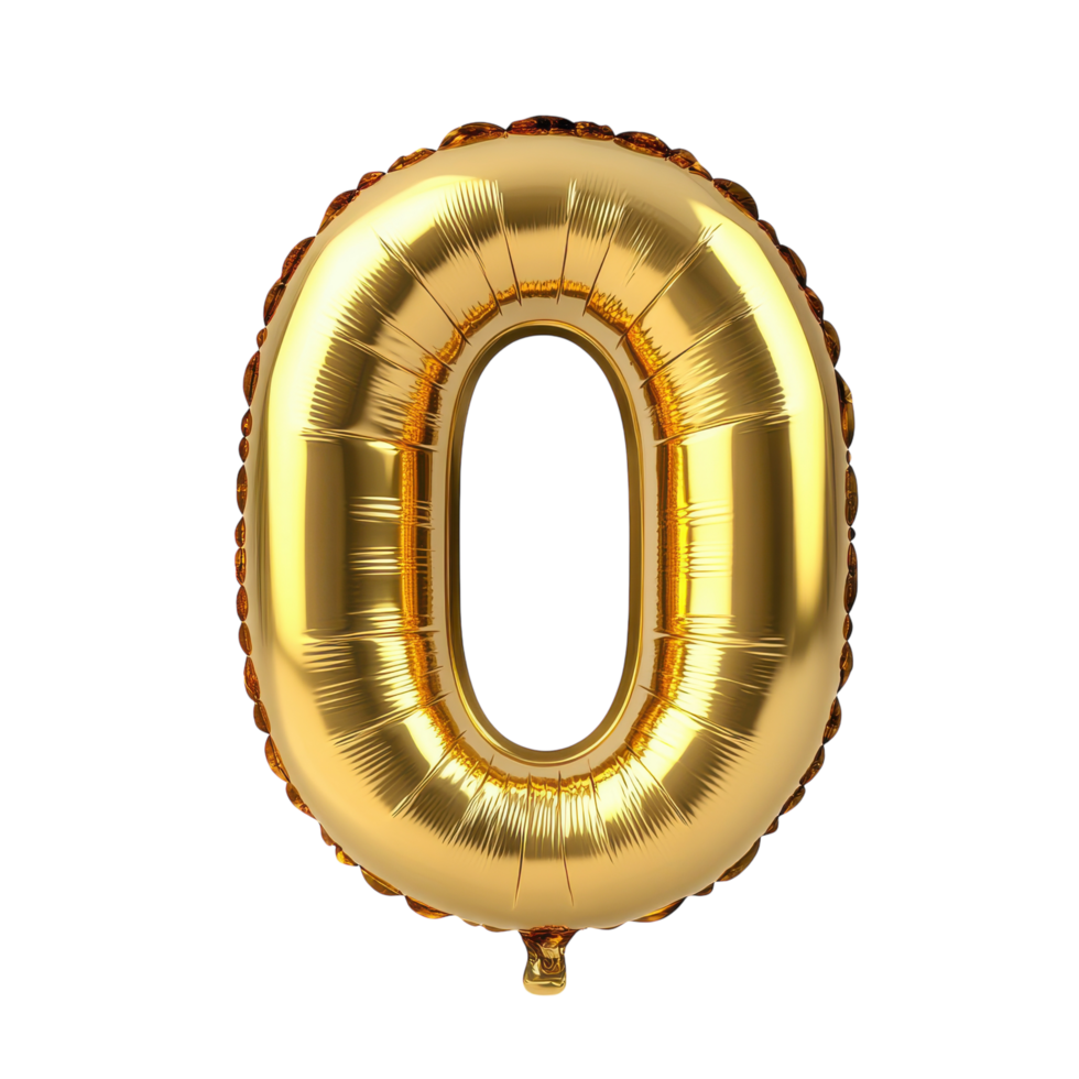 Golden Balloon with Number Zero Font on White Background on Transparent Background png