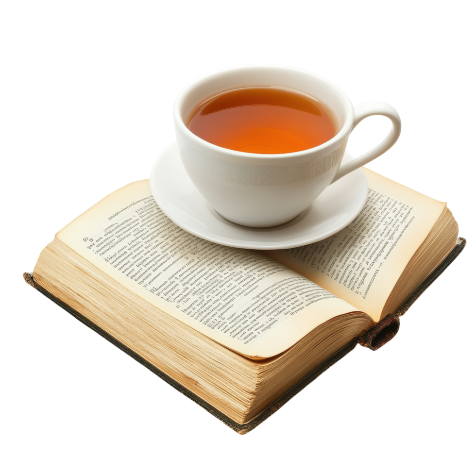 Open Book with a Cup of Tea on White Background for Relaxation Themes on Transparent Background png