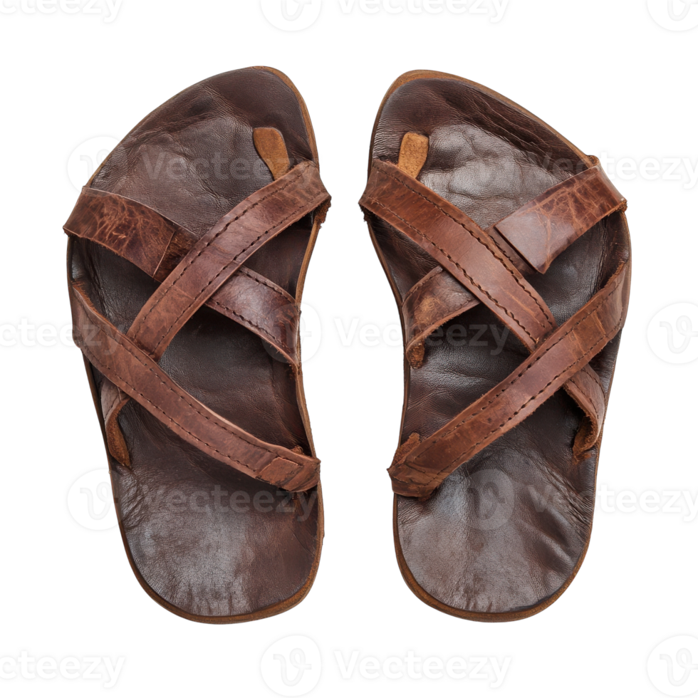 Vintage Leather Sandals for Summer Fashion and Travel on Transparent Background png