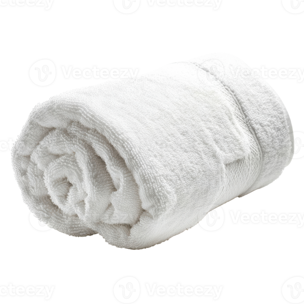 Rolled Up Plain White Bath Towel for Spa or Home Use on Transparent Background png