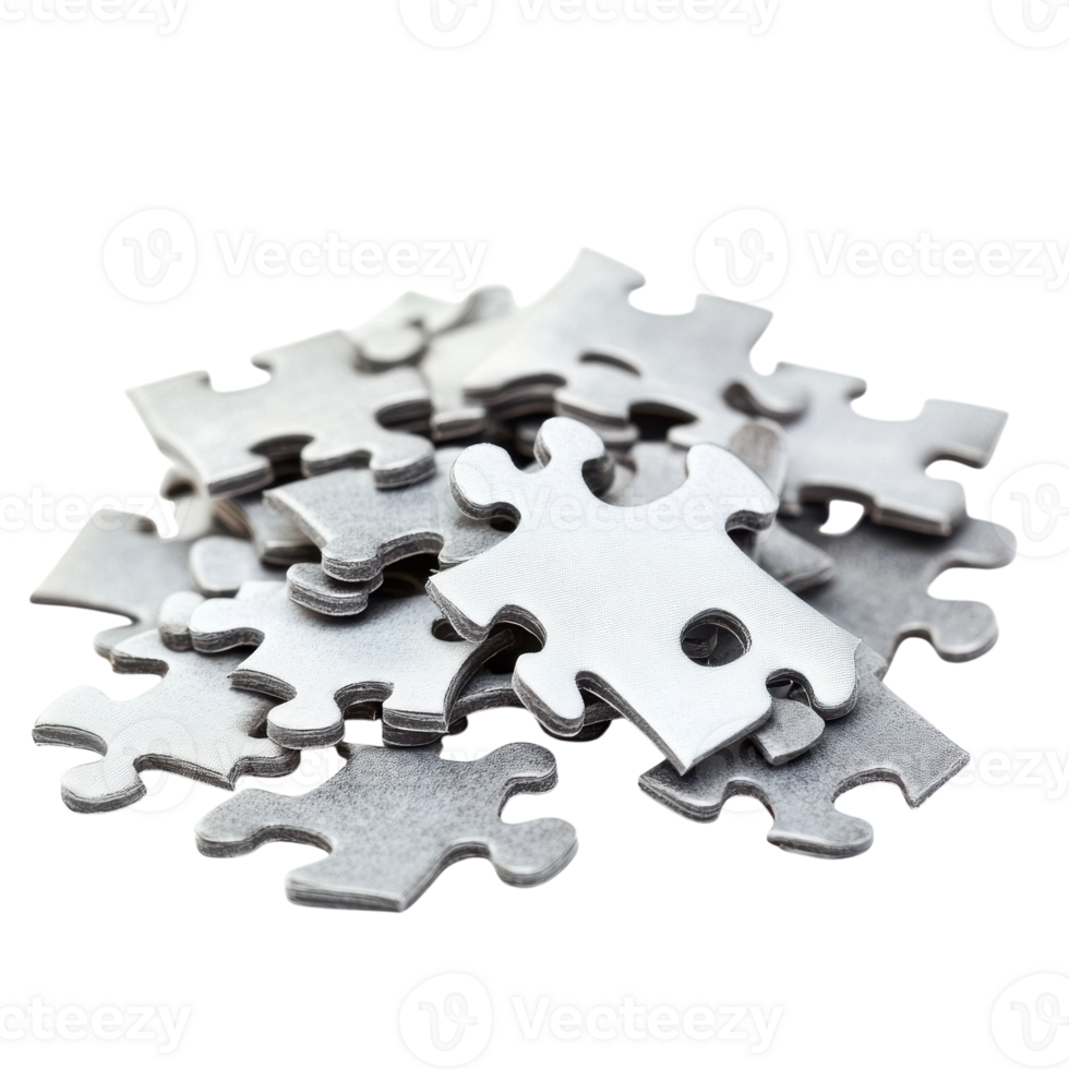 Scattered Puzzle Pieces on White Background for Creative Projects on Transparent Background png
