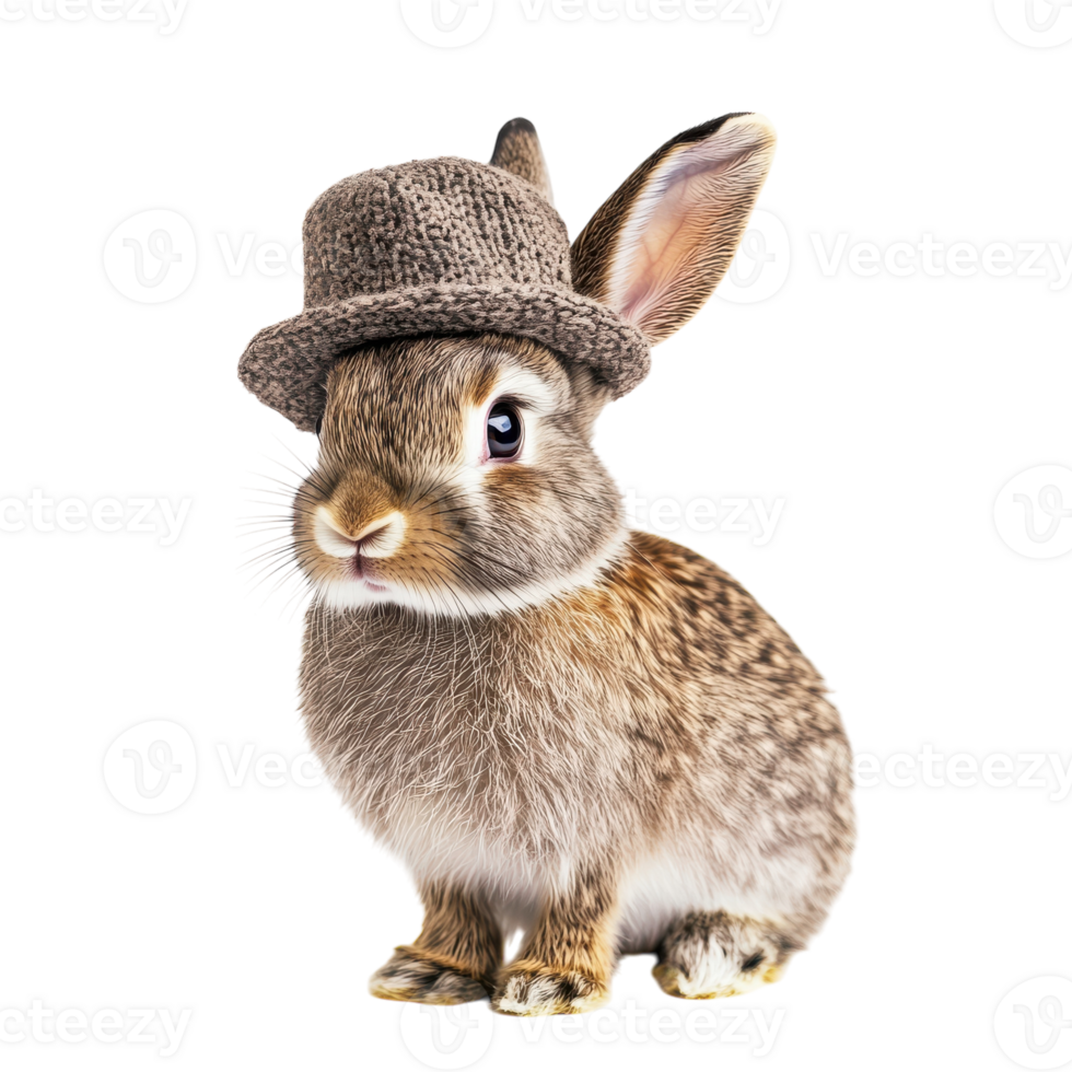 Cute Rabbit Wearing a Tiny Hat for Fun and Fashion Concepts on Transparent Background png