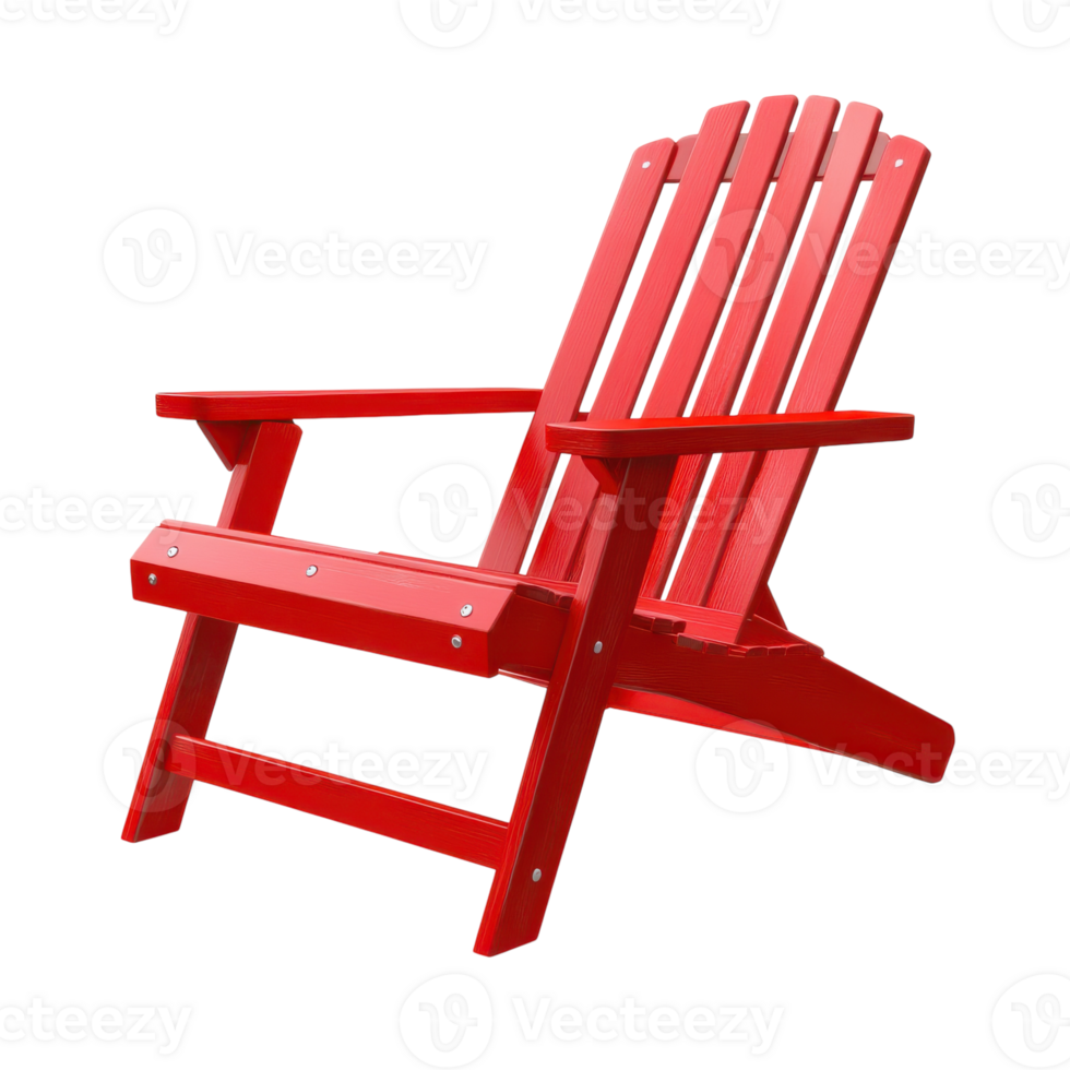 Red Wooden Beach Lounge Chair on White Background for Relaxation and Vacation Imagery on Transparent Background png