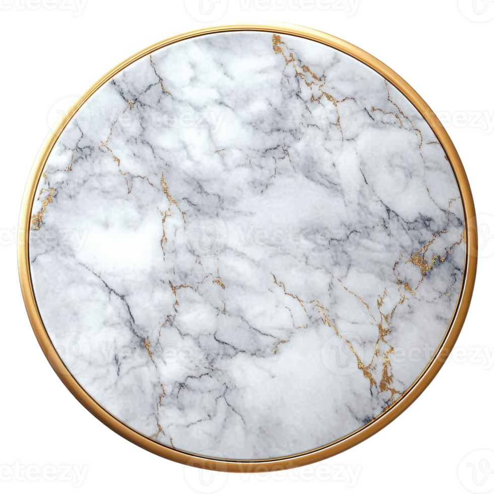 Elegant Round Marble Table with Golden Accents for Sophisticated Interiors on Transparent Background png