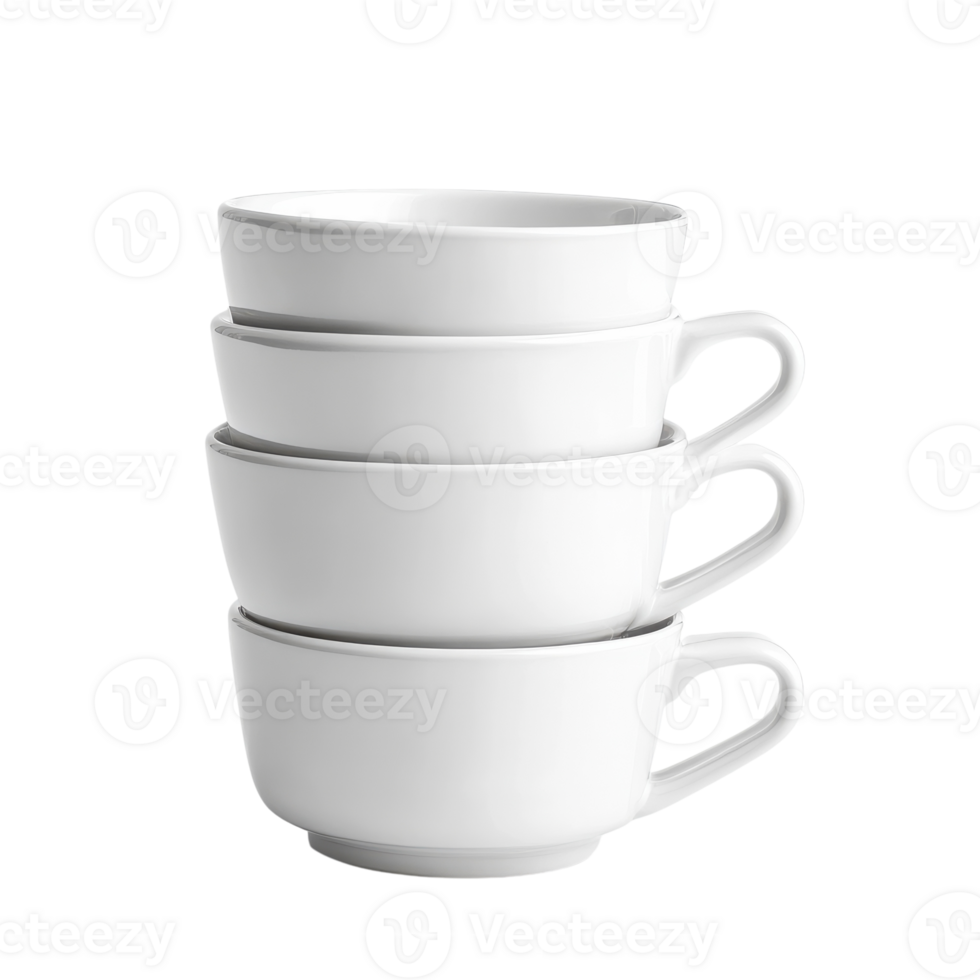 Stacked White Ceramic Measuring Cups for Culinary Precision on Transparent Background png