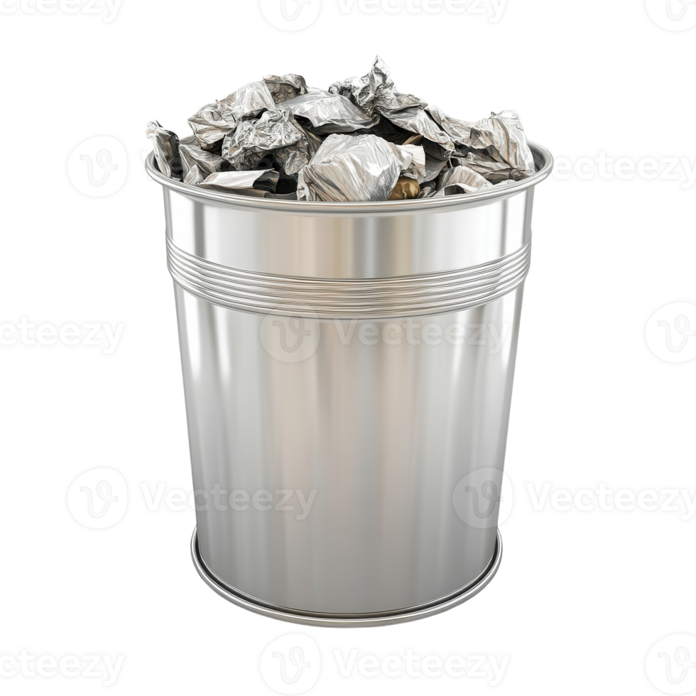 Silver Metal Trash Can Isolated for Waste Management Solutions on Transparent Background png