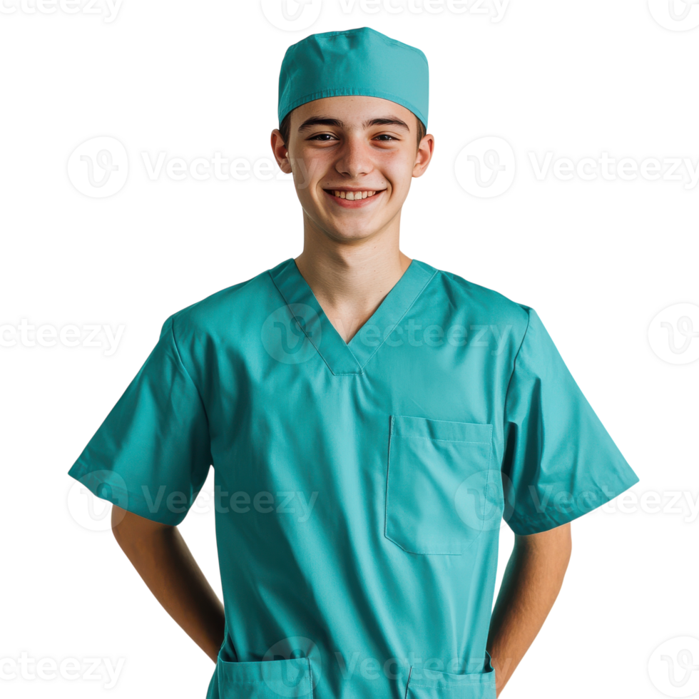 Smiling Young Doctor in Uniform Ready to Assist Patients on Transparent Background png