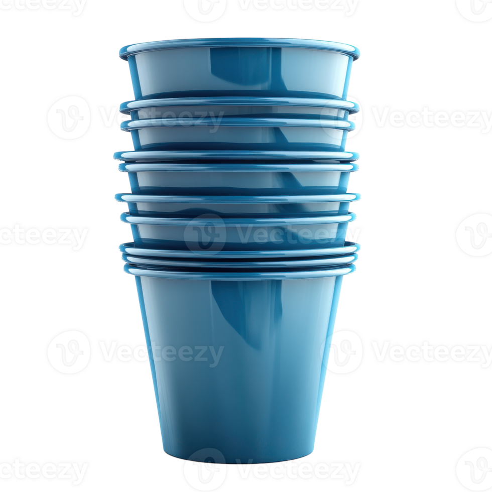 Stack of Blue Plastic Cups for Parties and Events on Transparent Background png