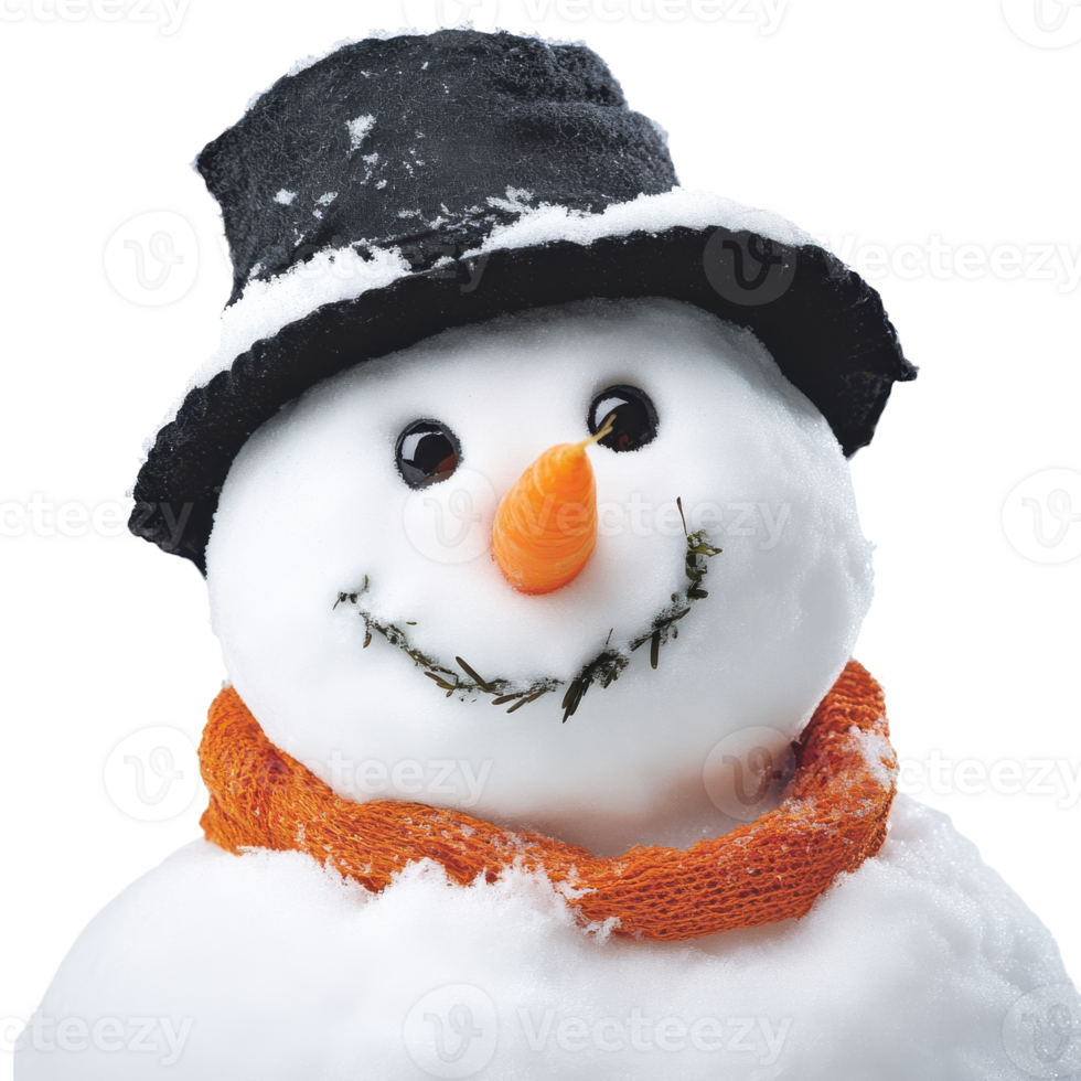 Snowman with Carrot Nose in a Winter Scene on Transparent Background png