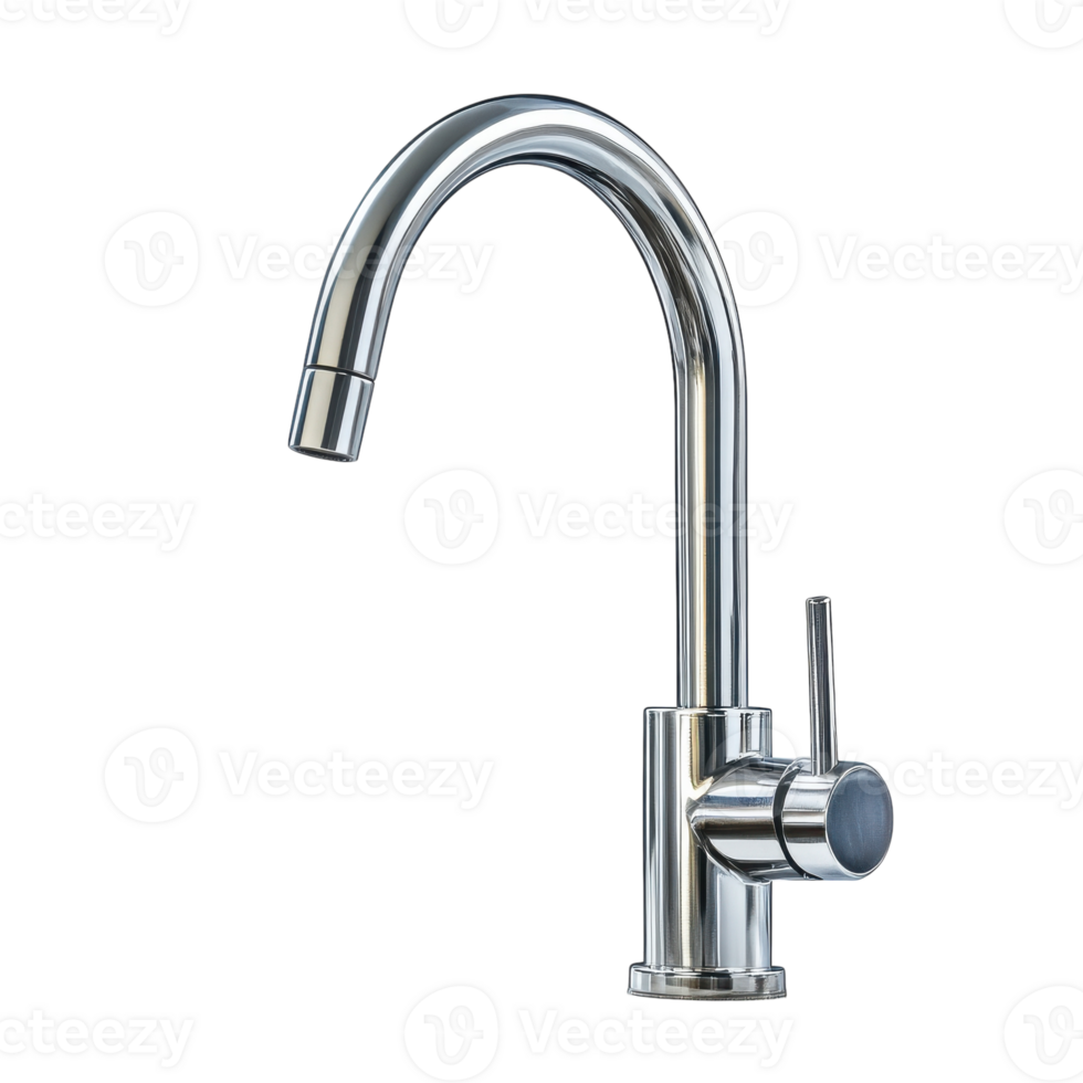 Elegant Stainless Steel Kitchen Sink Faucet for Modern Kitchens on Transparent Background png