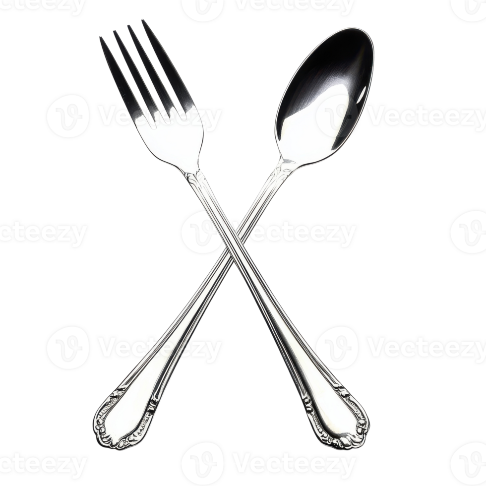 Stainless Steel Spoon and Fork Crossed Isolated for Culinary Use on Transparent Background png